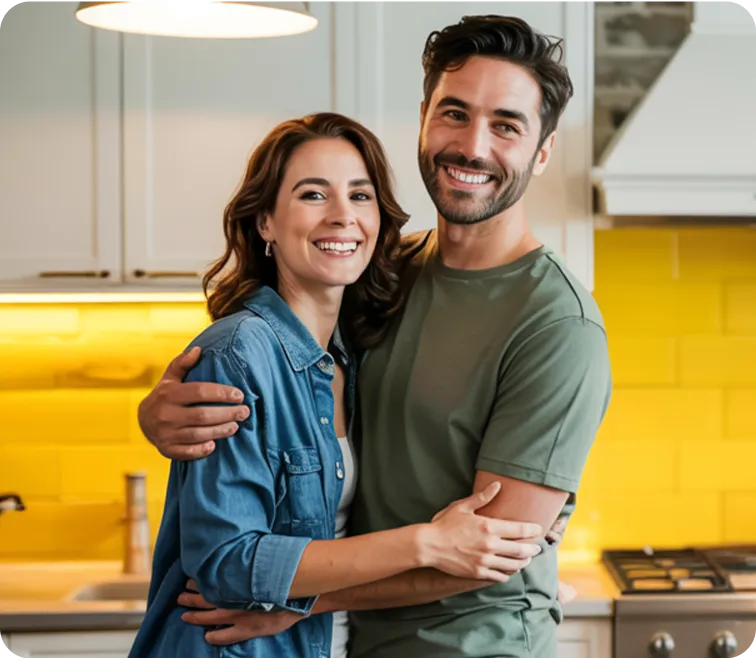 A couple standing together and smiling