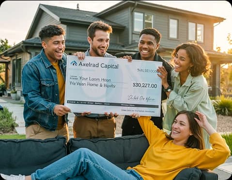 A group holding an oversized Axelrad Capital cheque outdoors